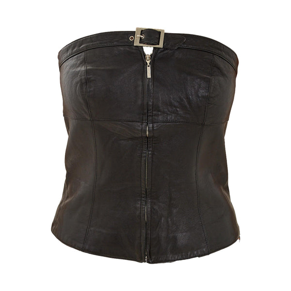 Mugler Black Leather Buckle Top