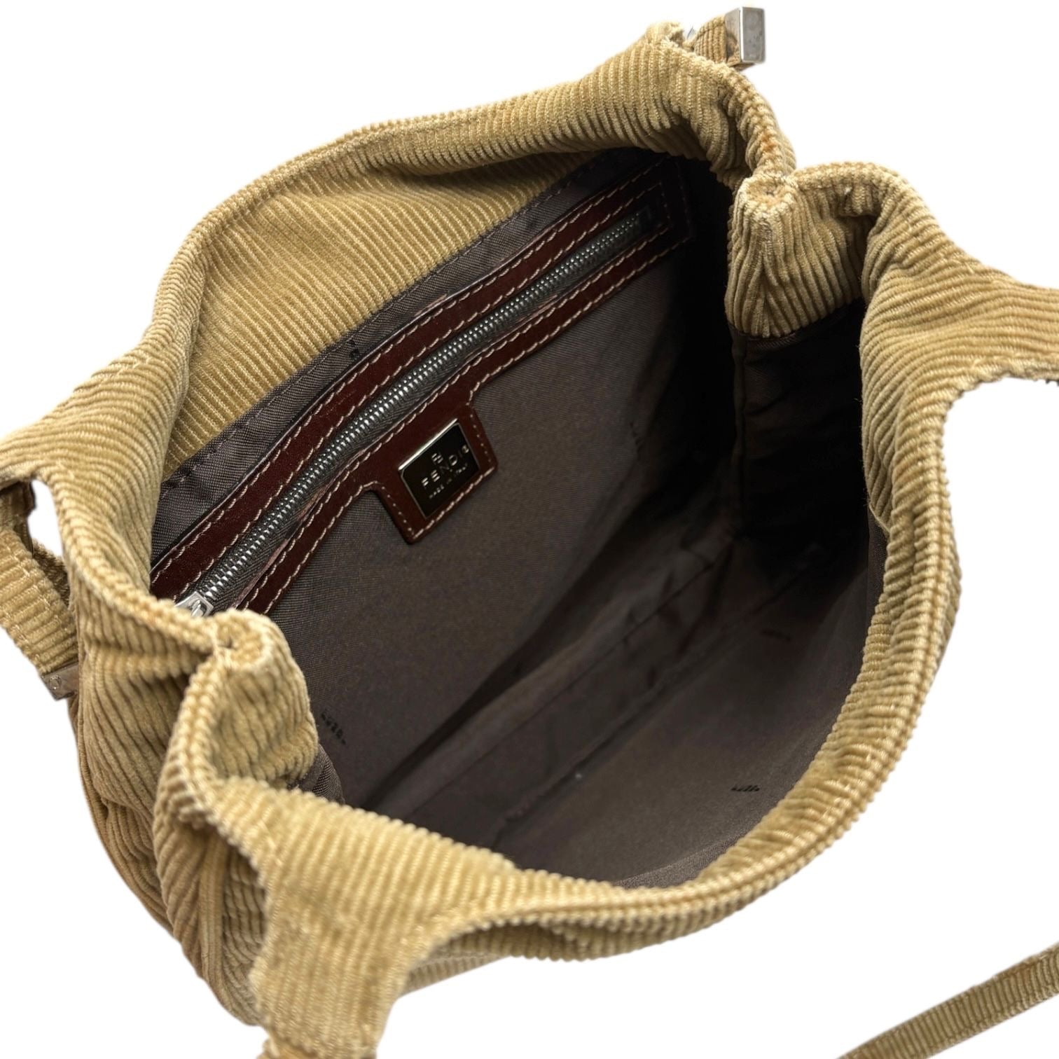 Fendi Tan Corduroy Baguette Shoulder Bag