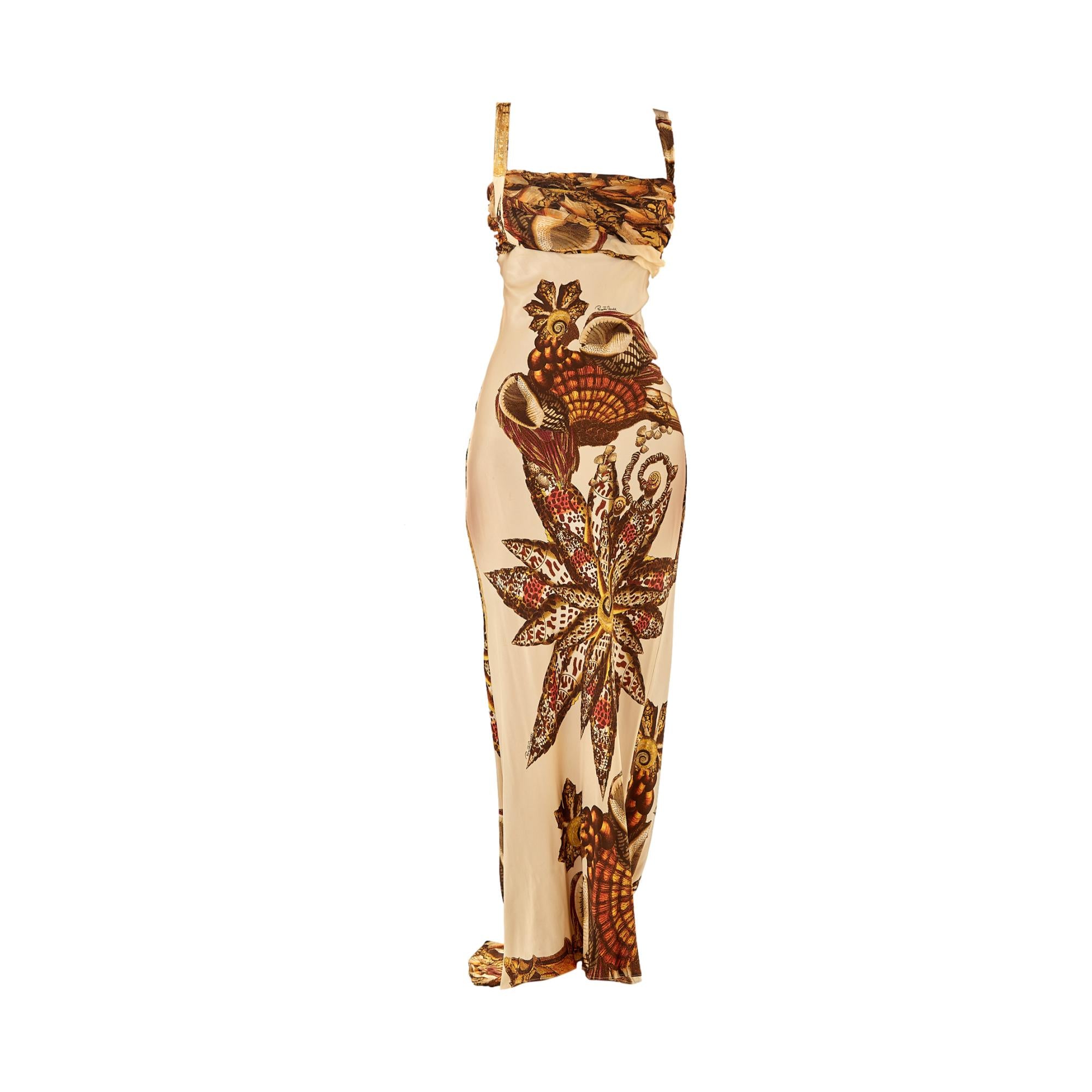 Roberto Cavalli Ivory Silk Print Gown