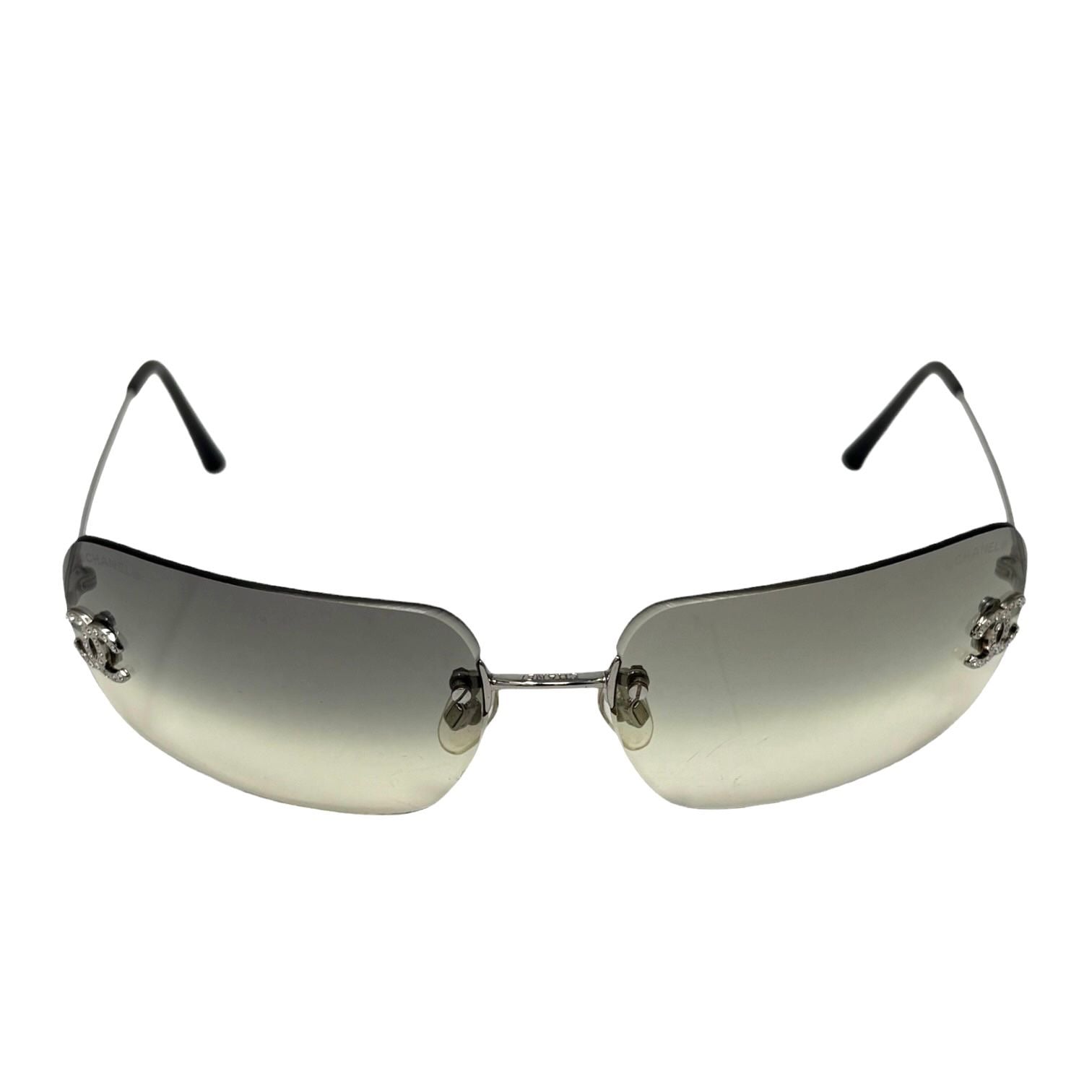 Chanel Grey Rhinestone Rimless Sunglasses