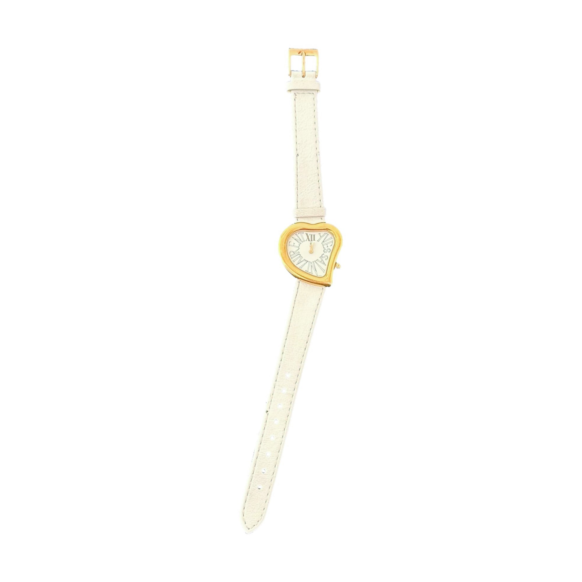 YSL Gold Heart White Leather Watch