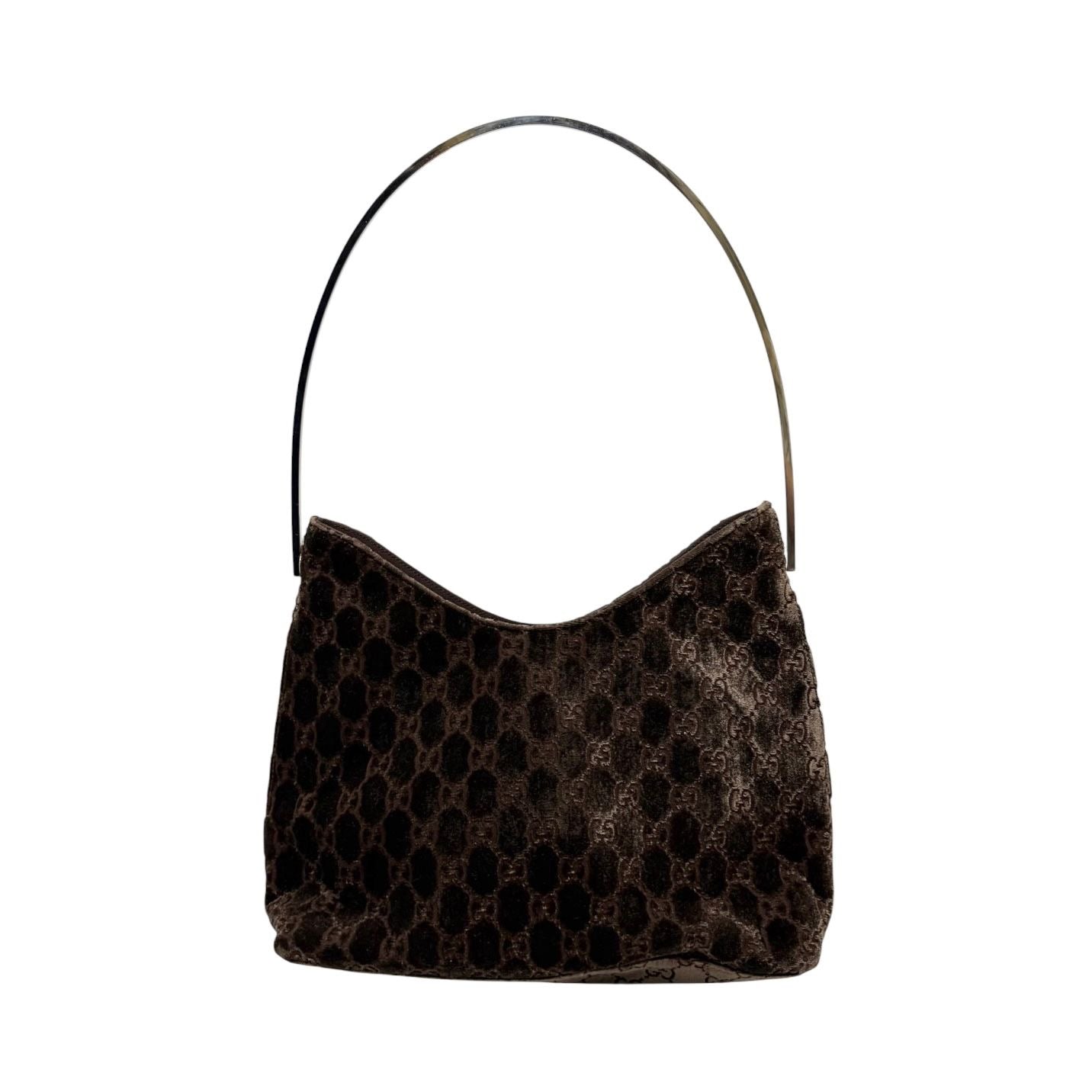 Gucci Brown Velvet Logo Shoulder Bag