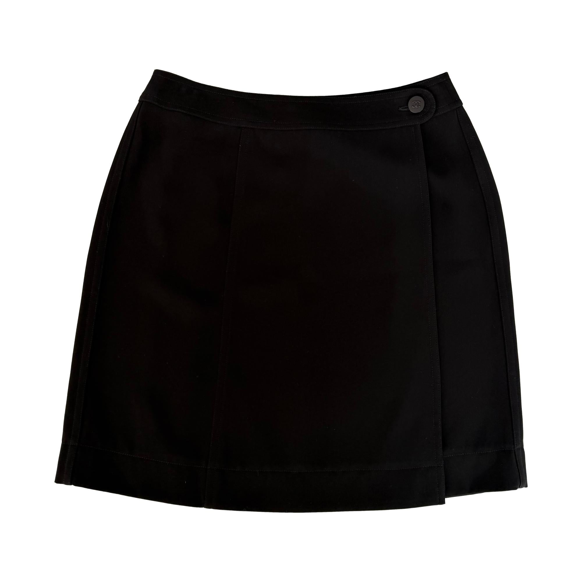 Chanel Black Tennis Logo Button Skirt