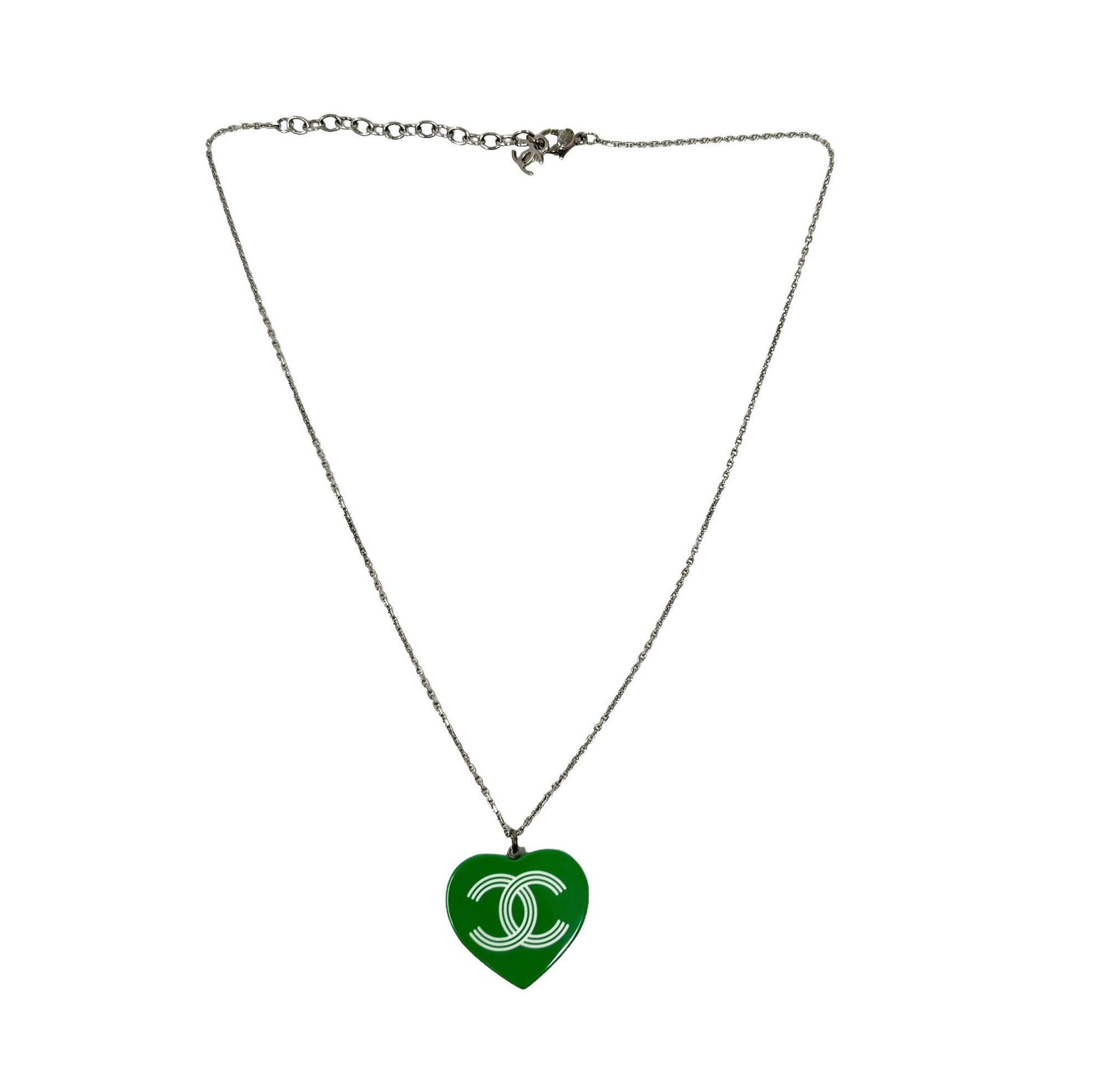 Chanel Green Logo Heart Necklace