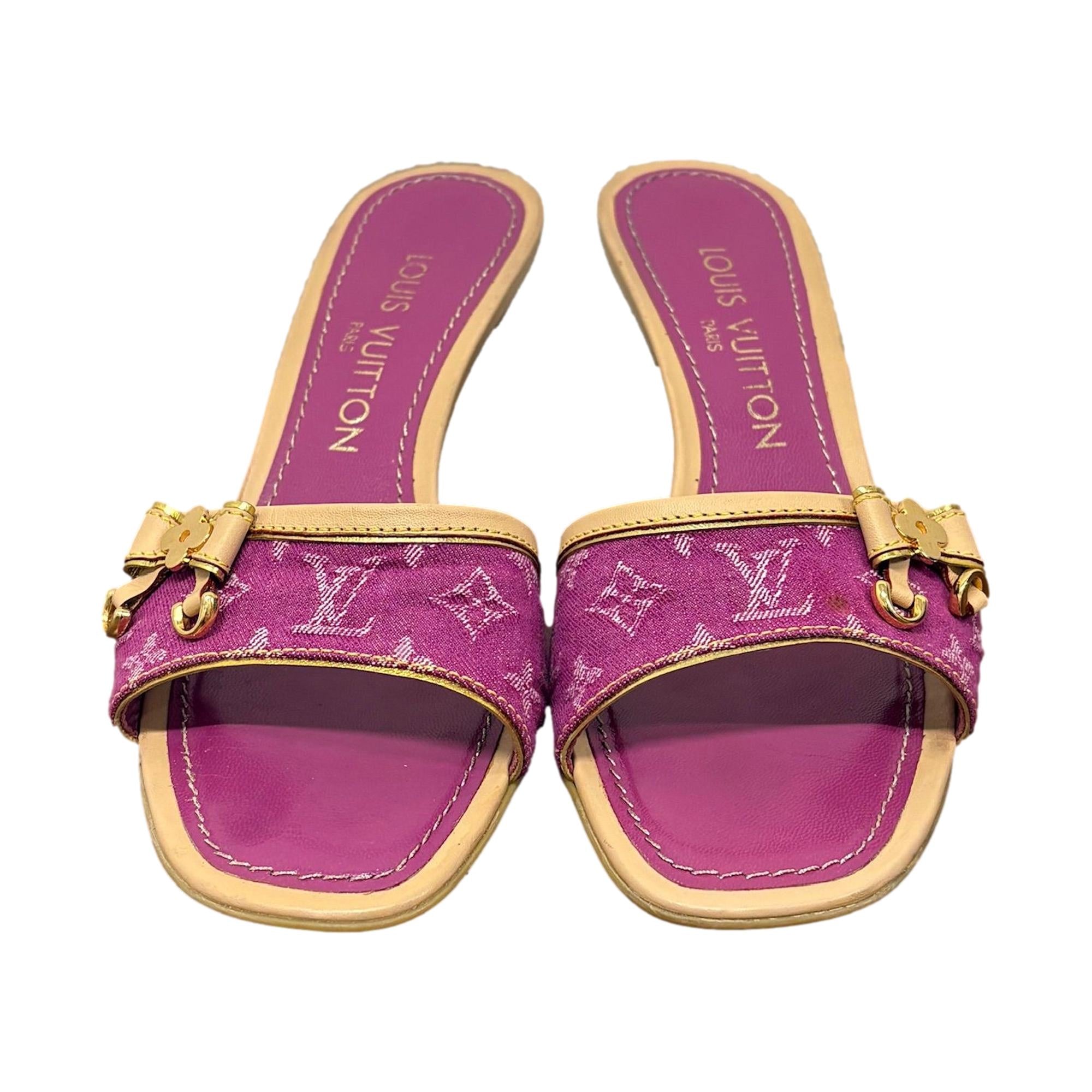 Louis Vuitton Pink Denim Monogram Kitten Heels