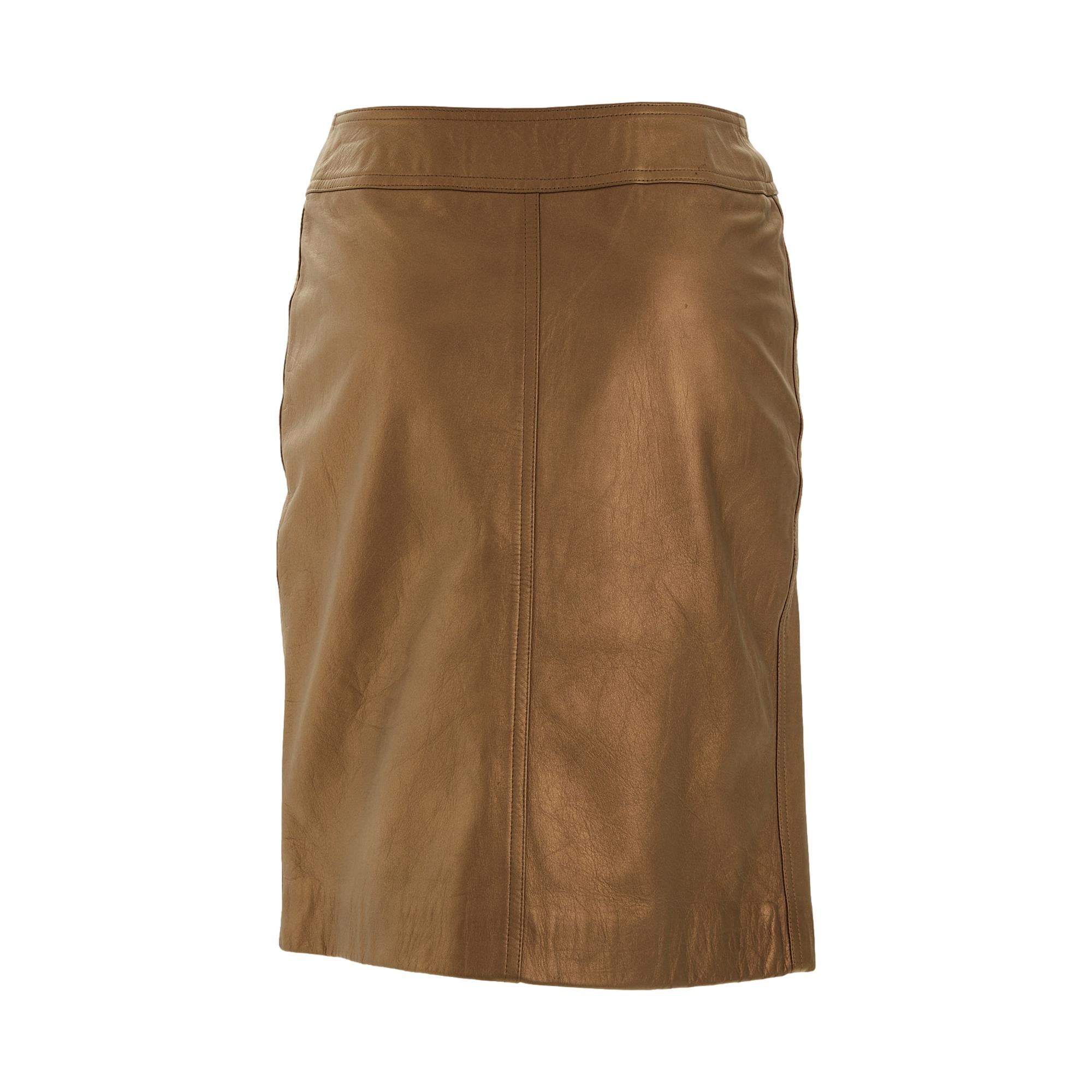 Chanel Bronze Leather Logo Skirt