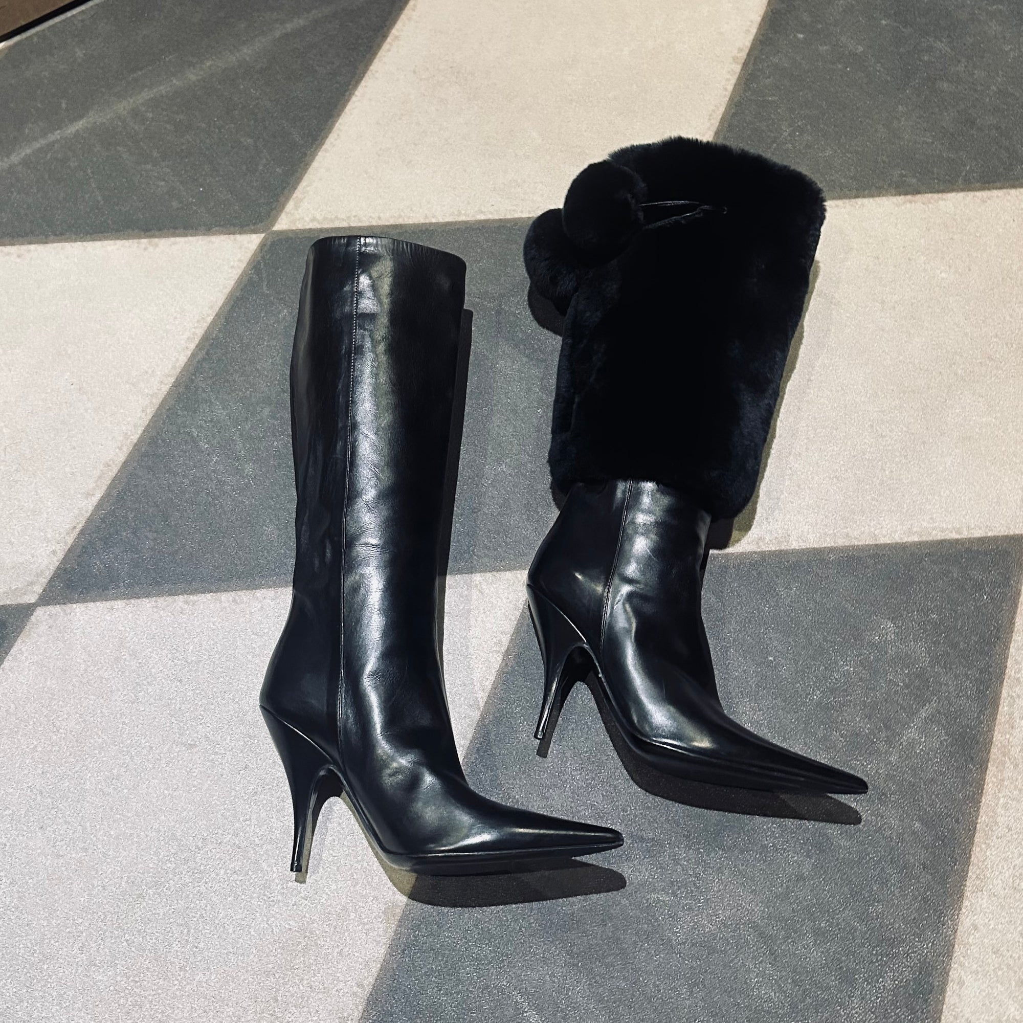 Dior Black Leather Fur Boots