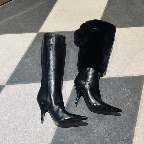 Dior Black Leather Fur Boots