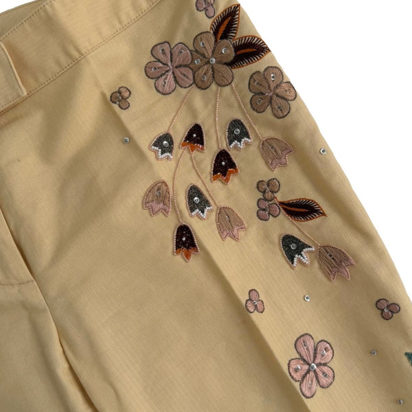 Galliano Pale Yellow Floral Flared Bottoms