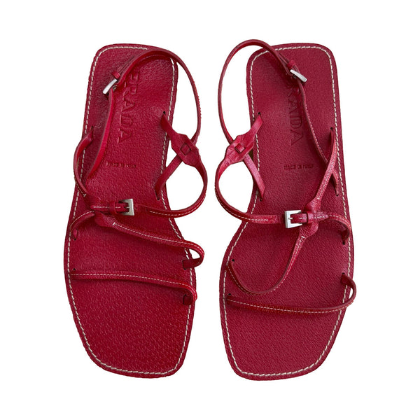 Prada Red Leather Strap Sandals