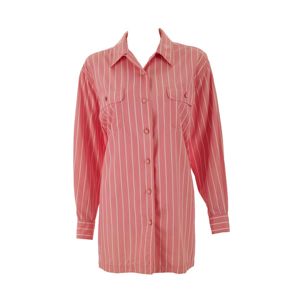 Chanel Pink Stripe Logo Button Down