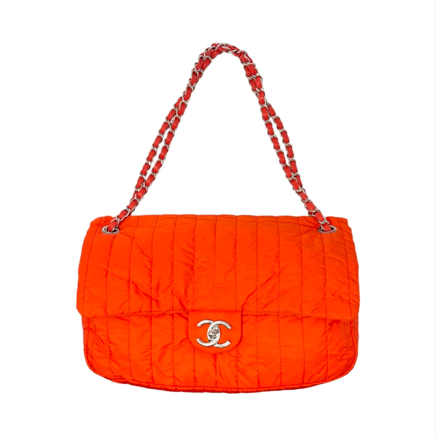 Chanel Orange Maxi Nylon Flap Bag