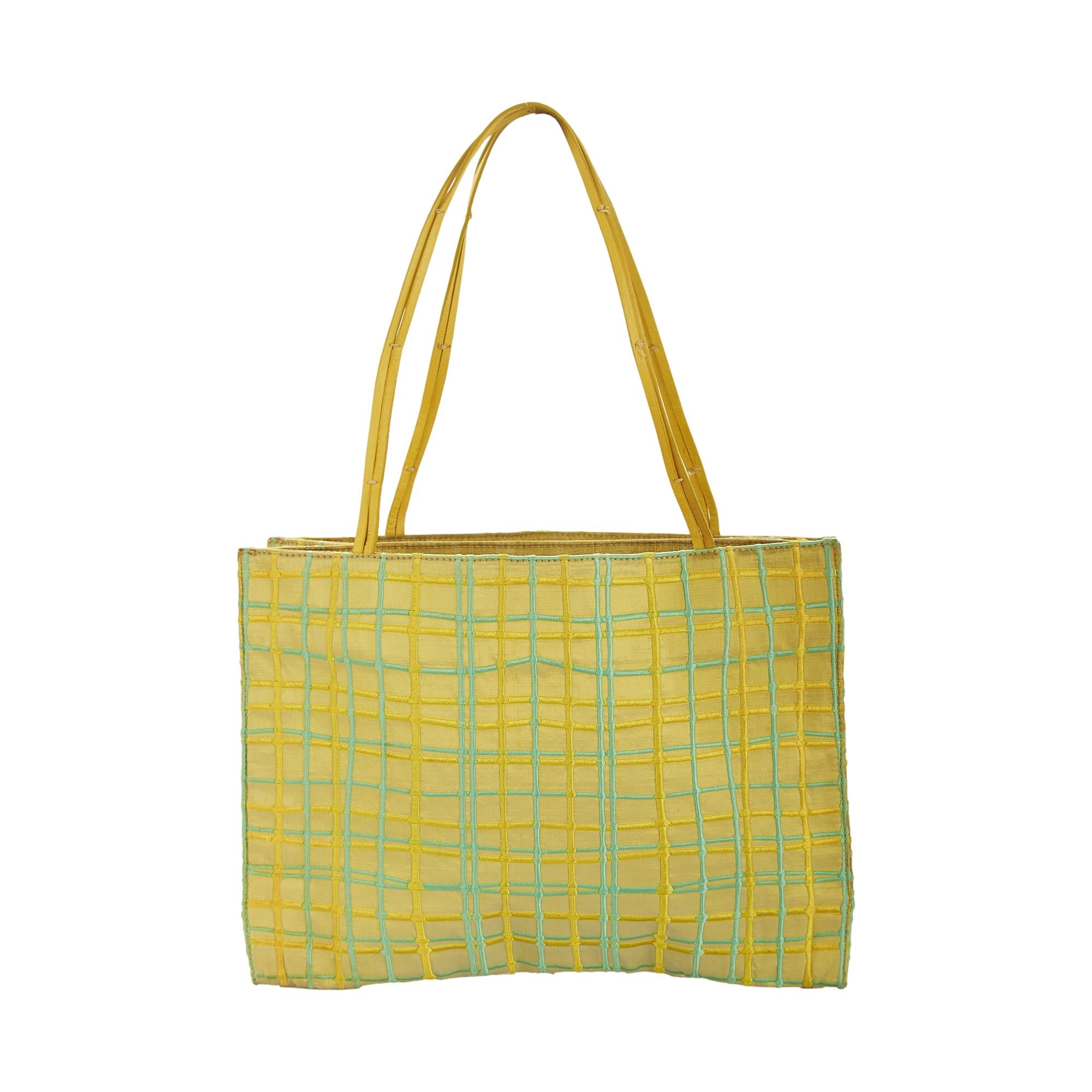 Bottega Veneta Green Plaid Silk Bag
