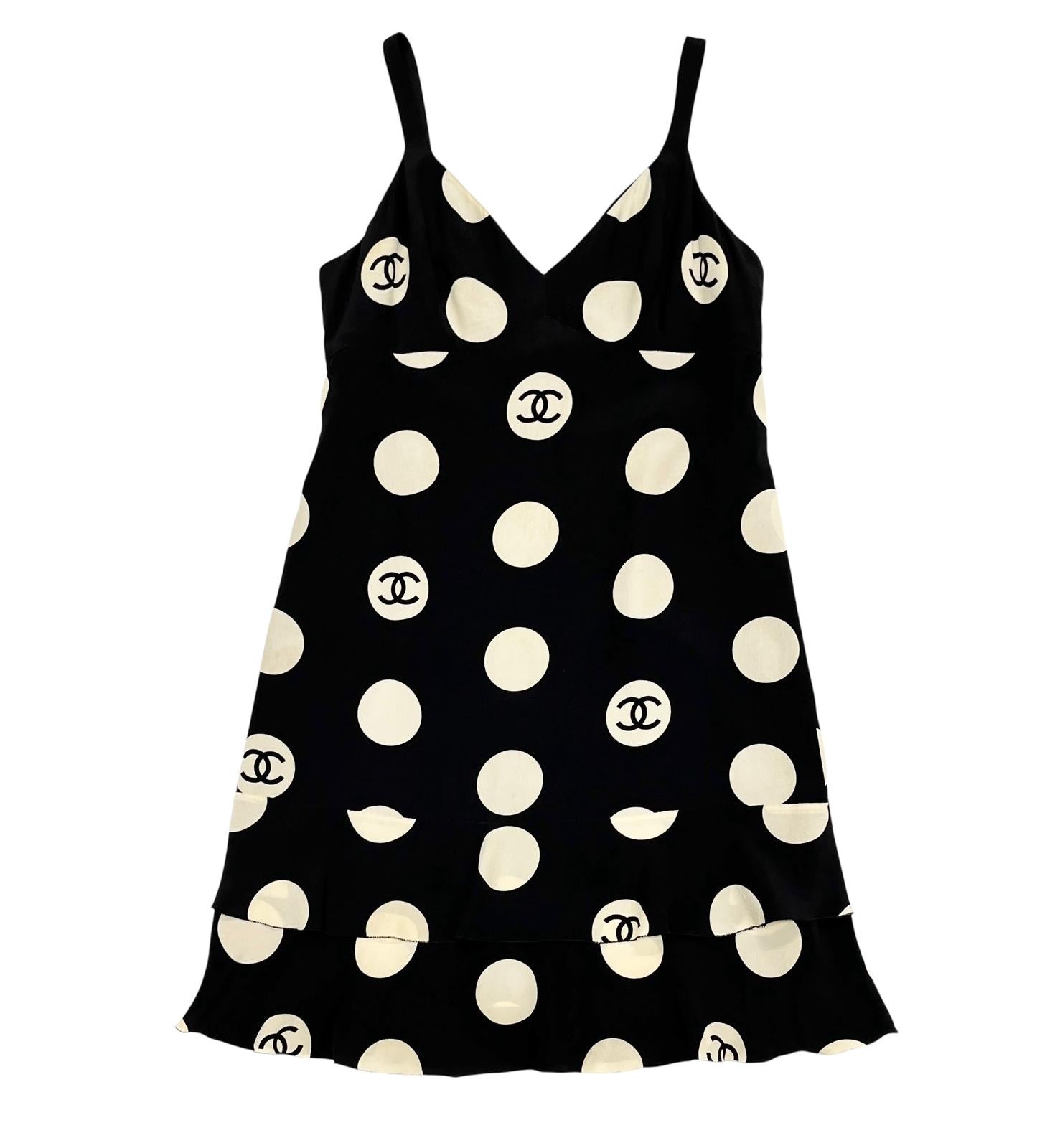 Chanel Black Polka Dot Logo Dress
