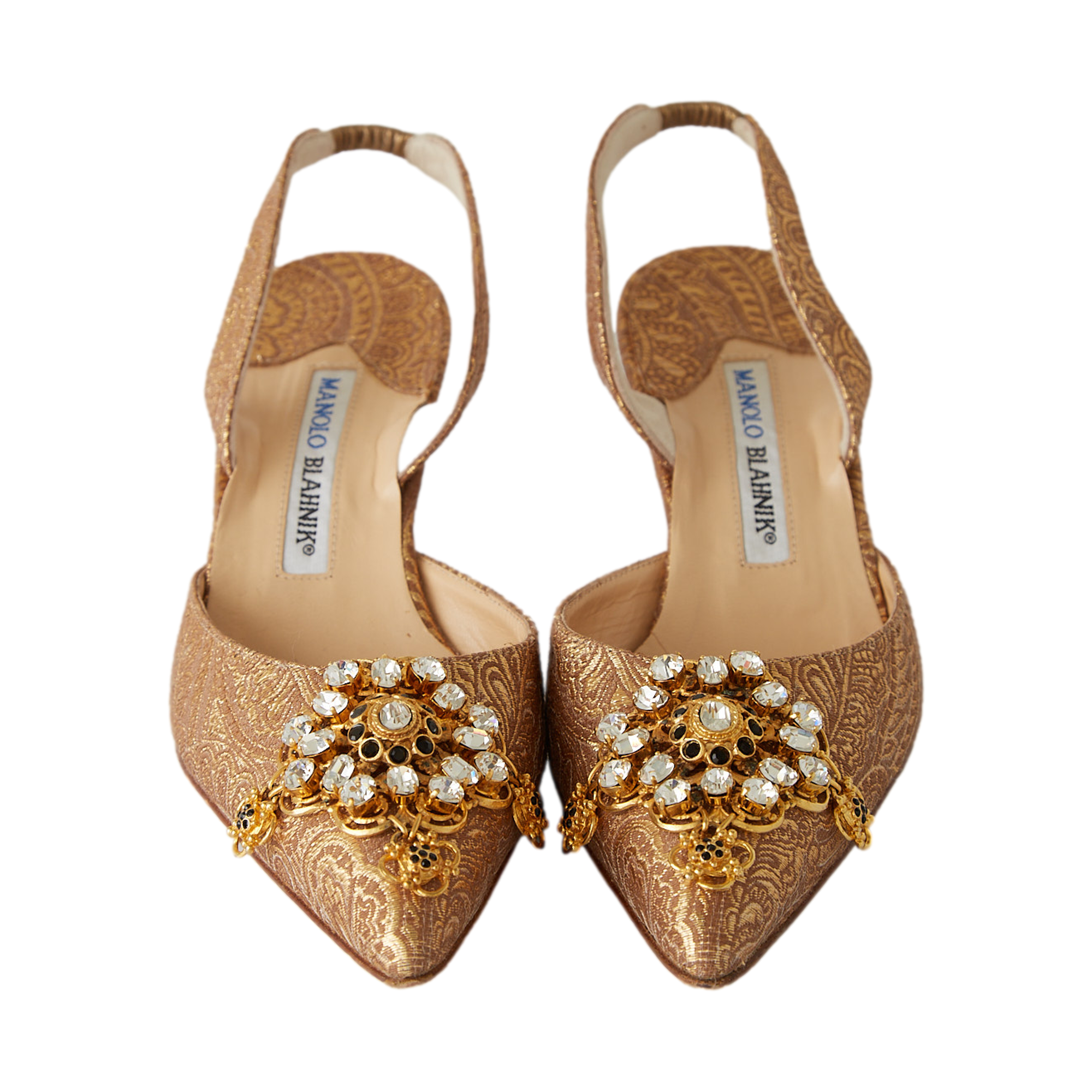 Manolo Blahnik Gold Rhinestone Kitten Heels