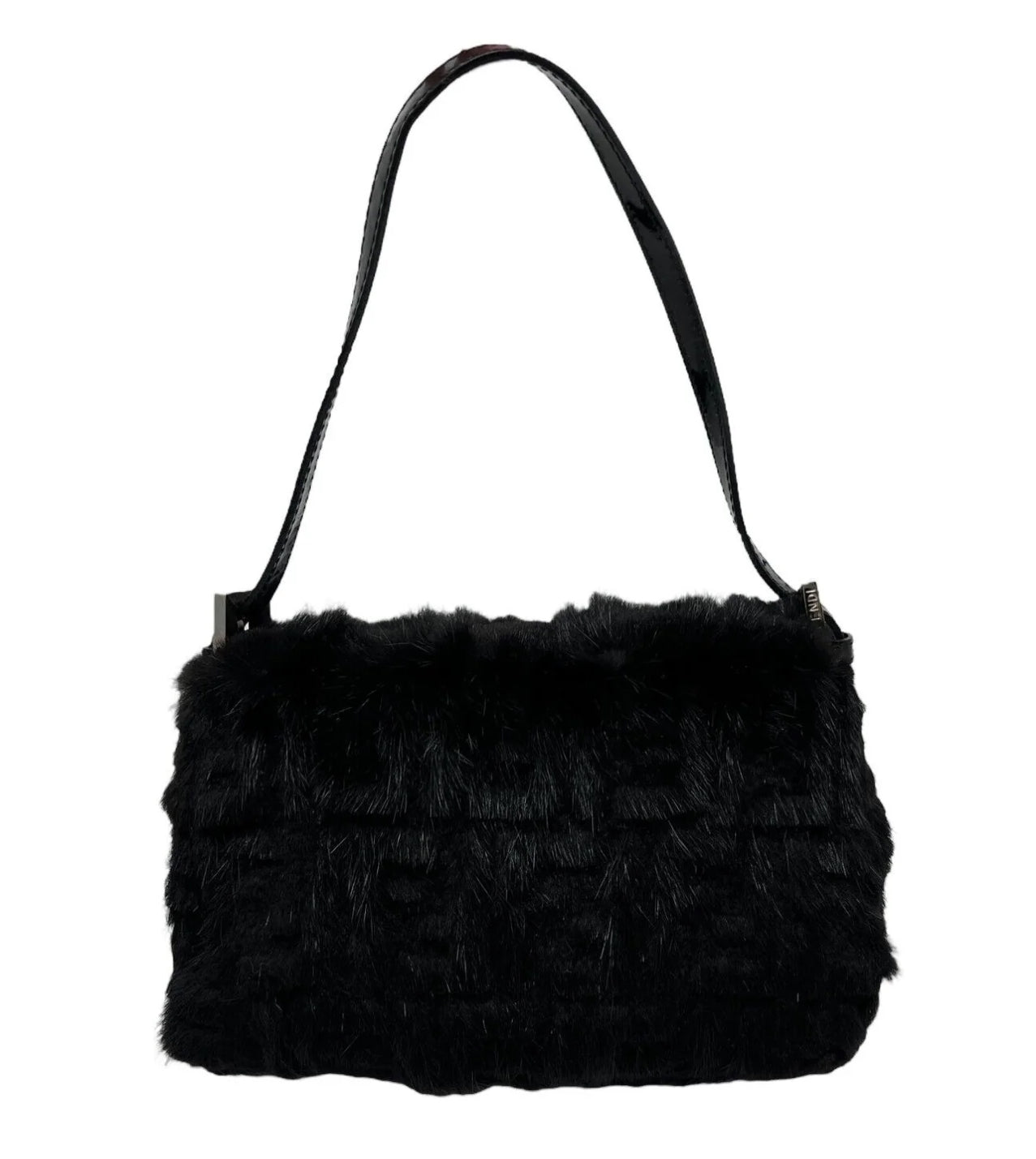 Fendi Black Fur Baguette Bag