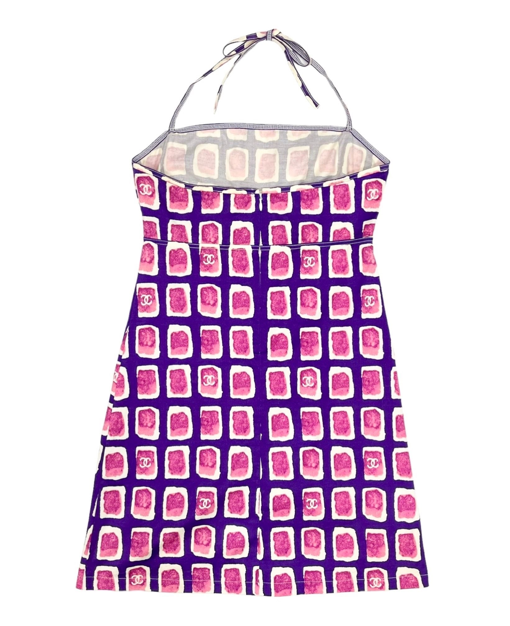 Chanel Pink + Purple Logo Halter Dress