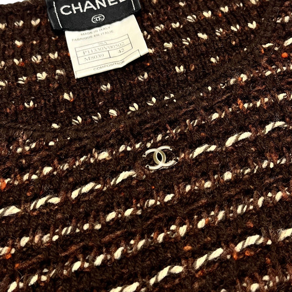 Chanel Brown Tweed Short Sleeve Logo Top