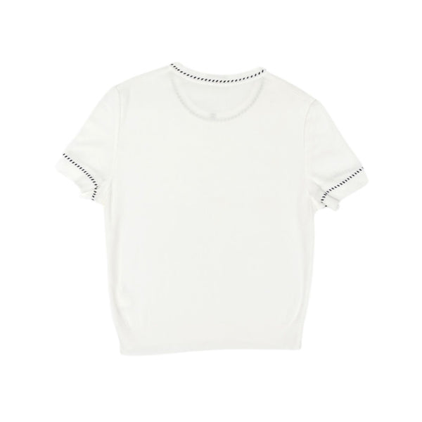 Chanel White Ribbed Logo Top