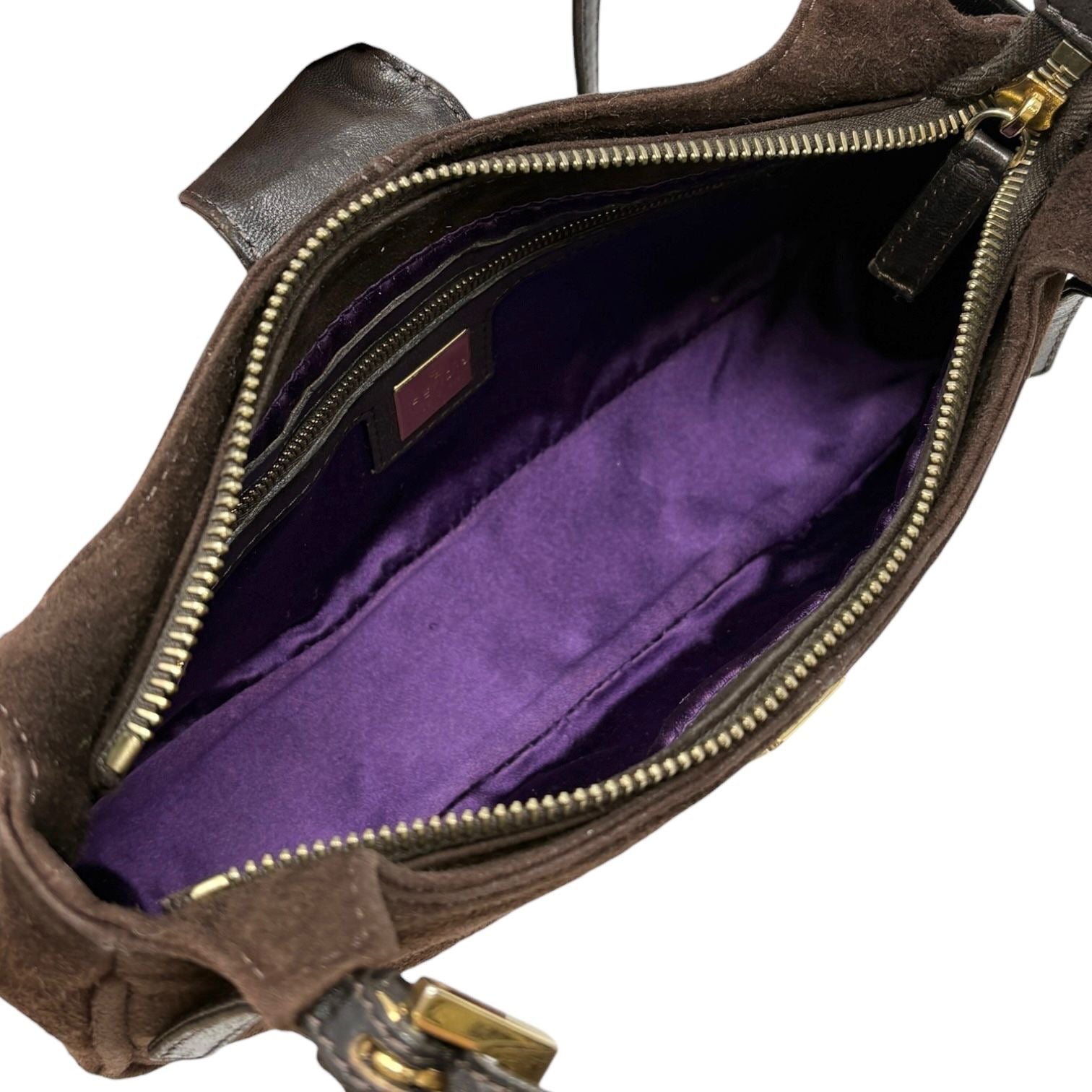 Fendi Brown Suede Mini Baguette Shoulder Bag