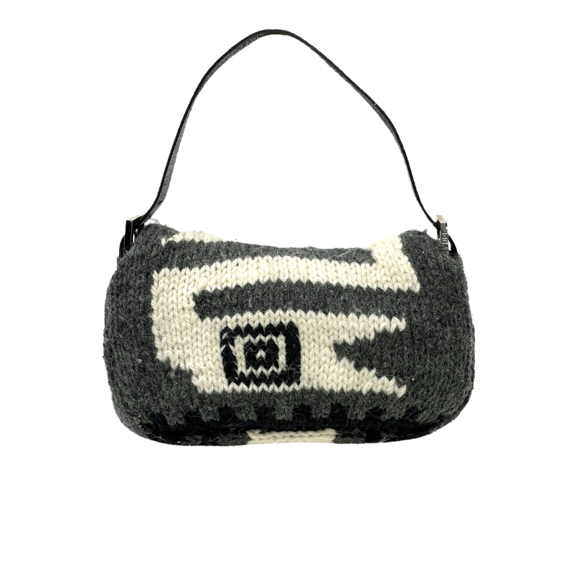 Fendi Grey Wool Pattern Baguette