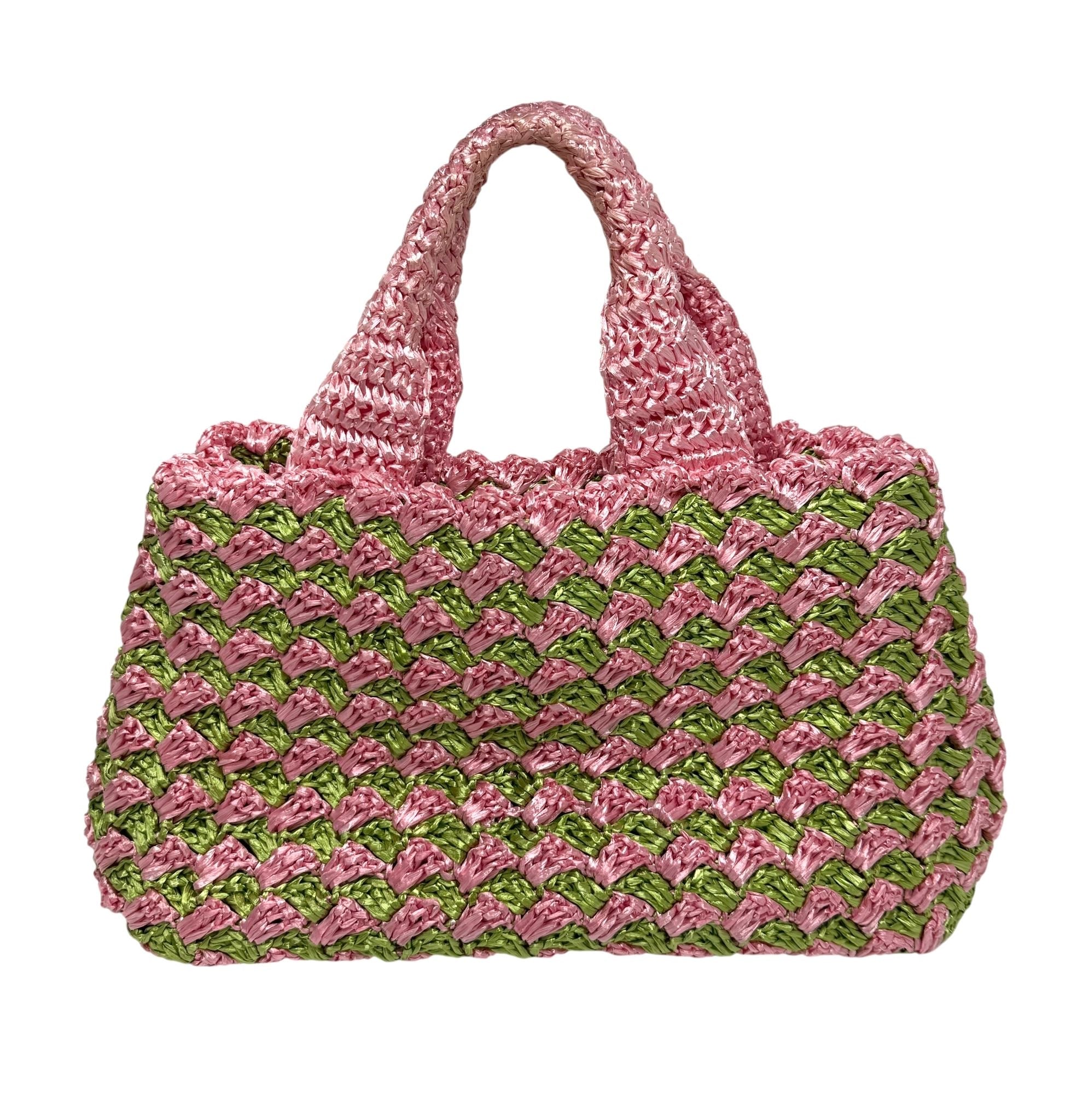 Prada Pink/Green Basket Canapa Bag