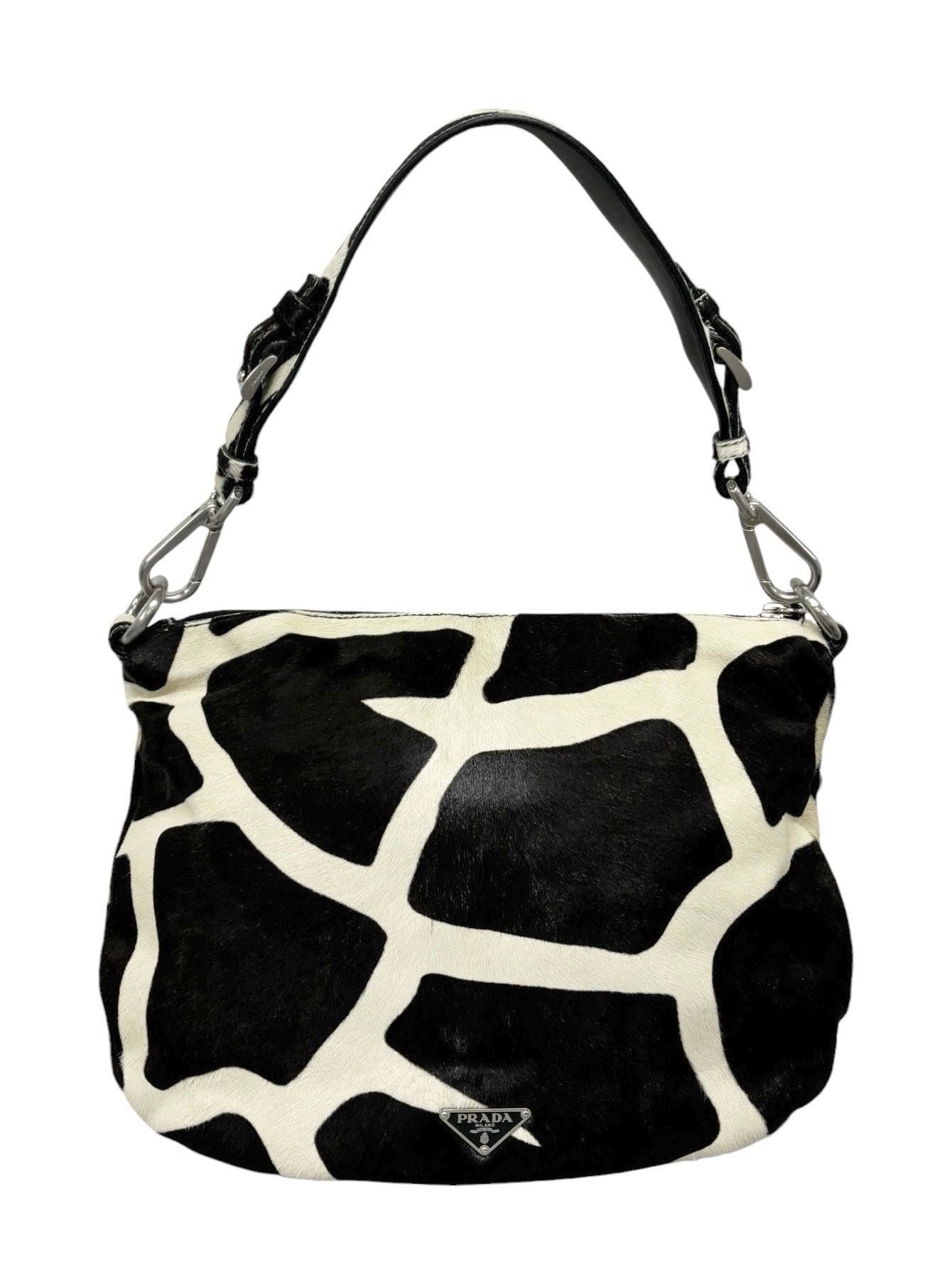 Prada Black + White Giraffe Print Shoulder Bag