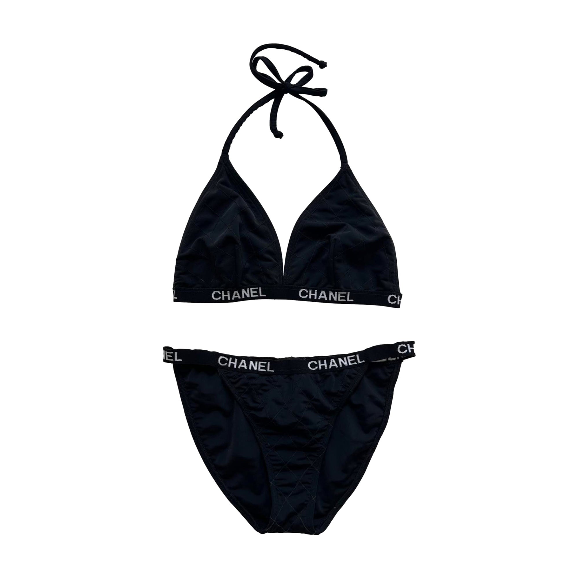 Chanel Black Quilted Logo Bikini