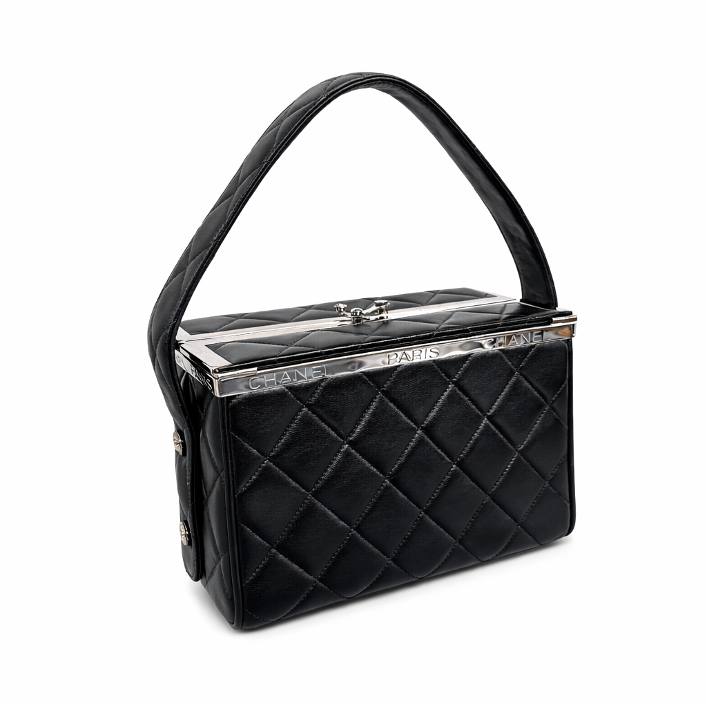 Chanel Black Lambskin Top Handle Box Bag