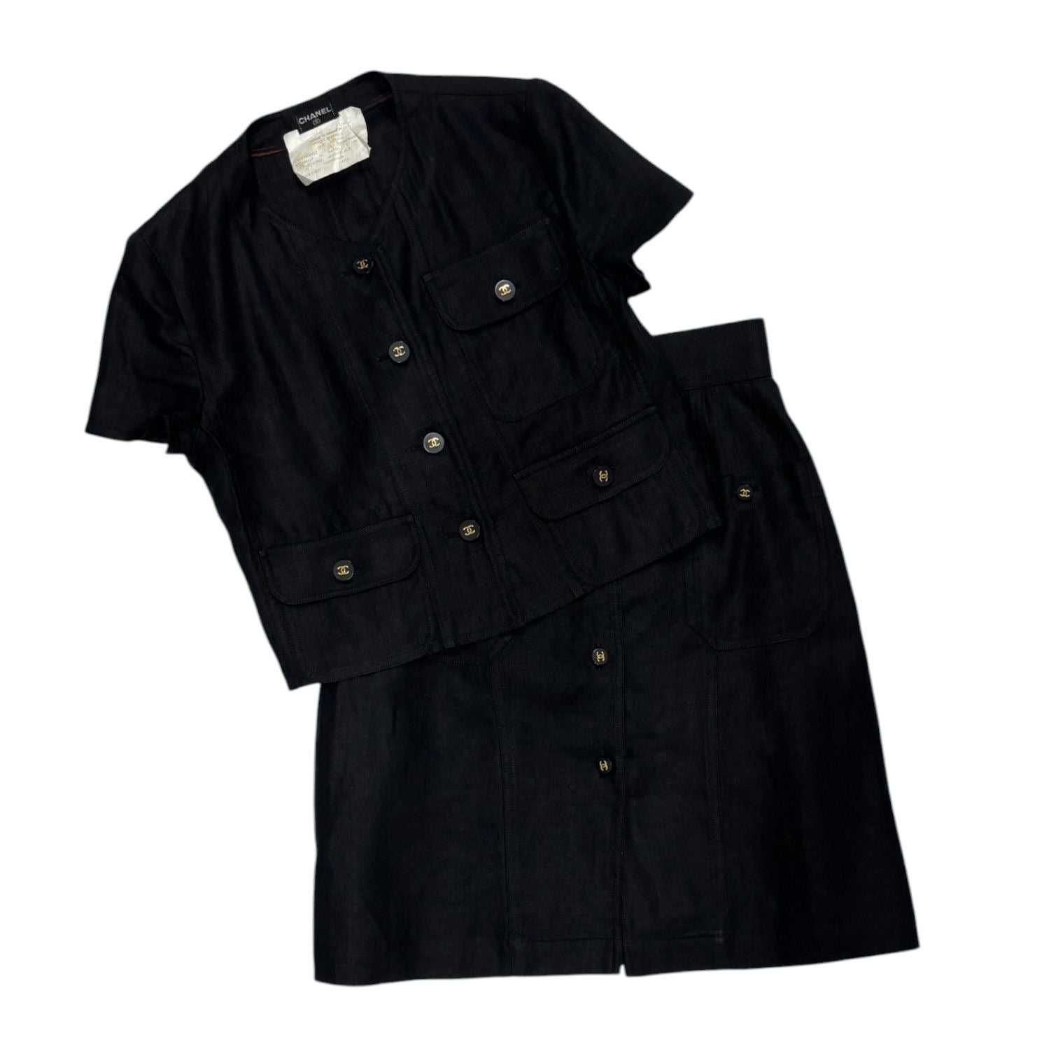 Chanel Black Linen Skirt Set