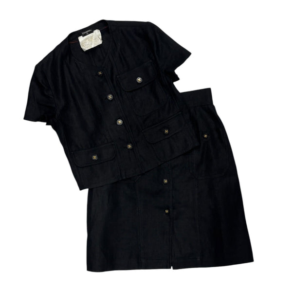 Chanel Black Linen Skirt Set