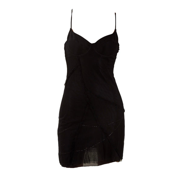 Versace Black Sheer Mesh Bustier Slip Dress