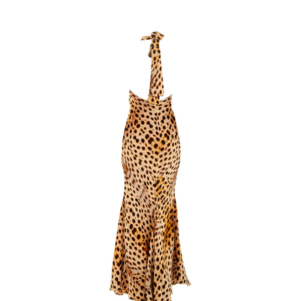 Roberto Cavalli Silk Cheetah Halter Gown