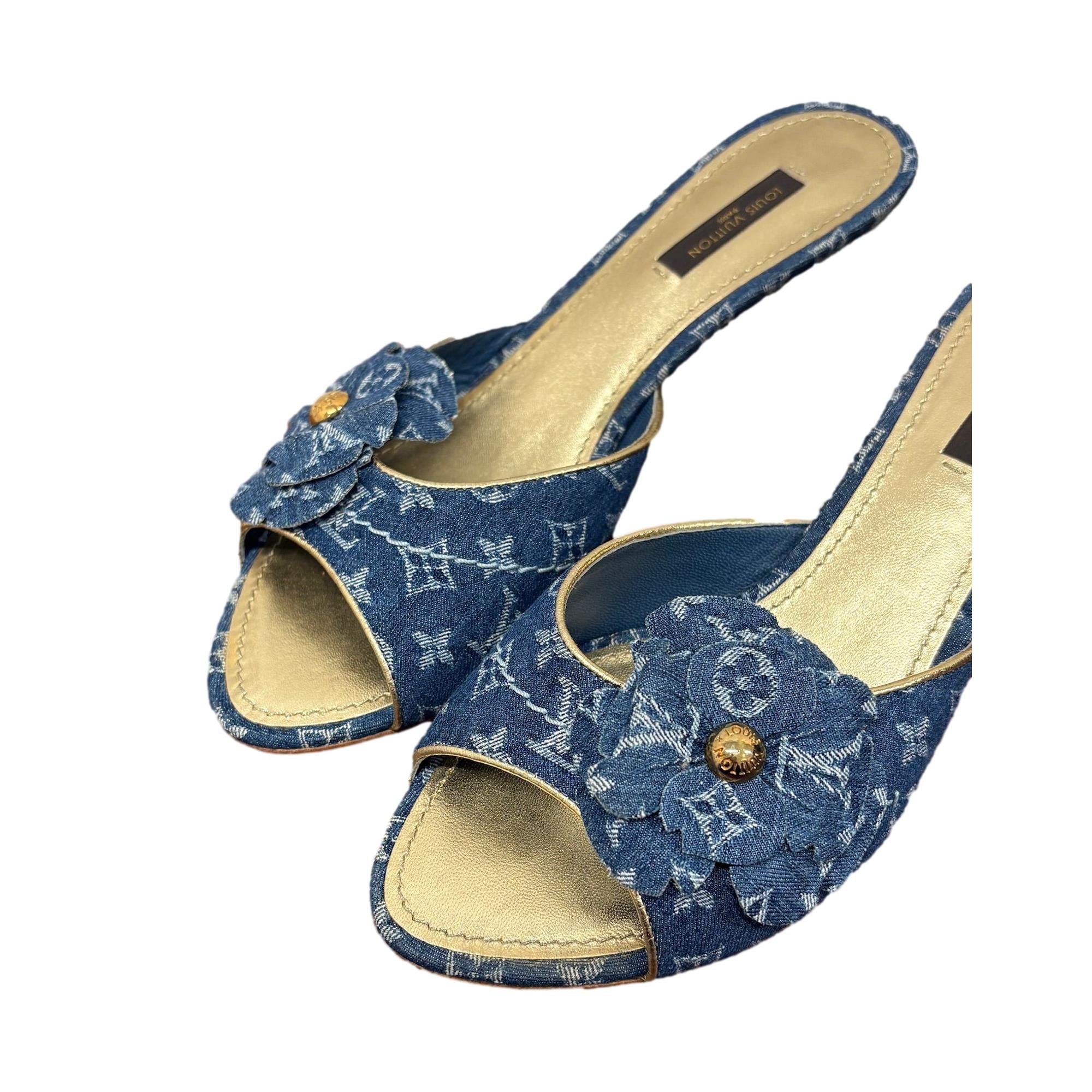 Louis Vuitton Blue Denim Kitten Heels