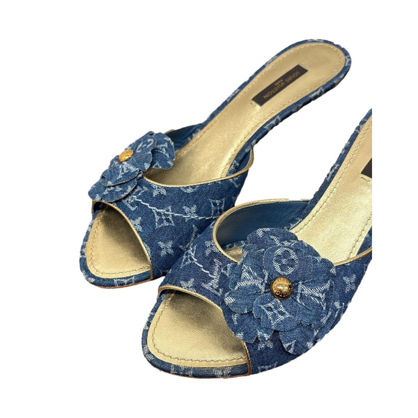 Louis Vuitton Blue Denim Kitten Heels
