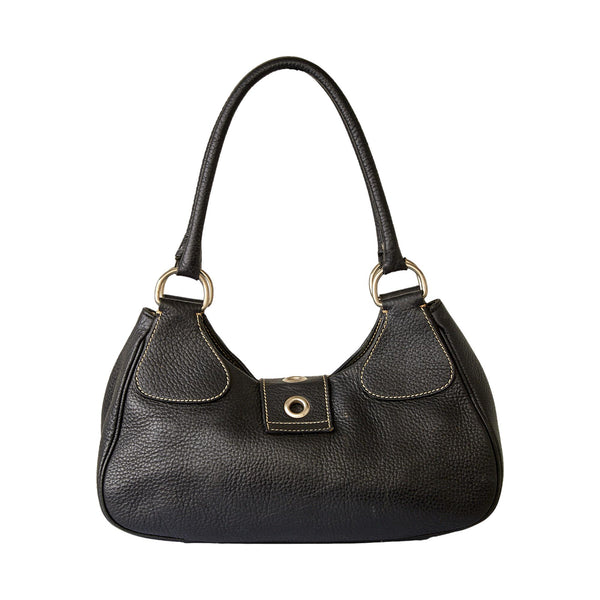 Prada Black Leather Buckle Shoulder Bag