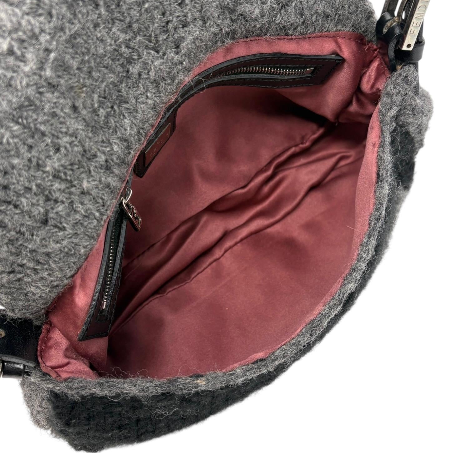 Fendi Grey Wool Pattern Baguette