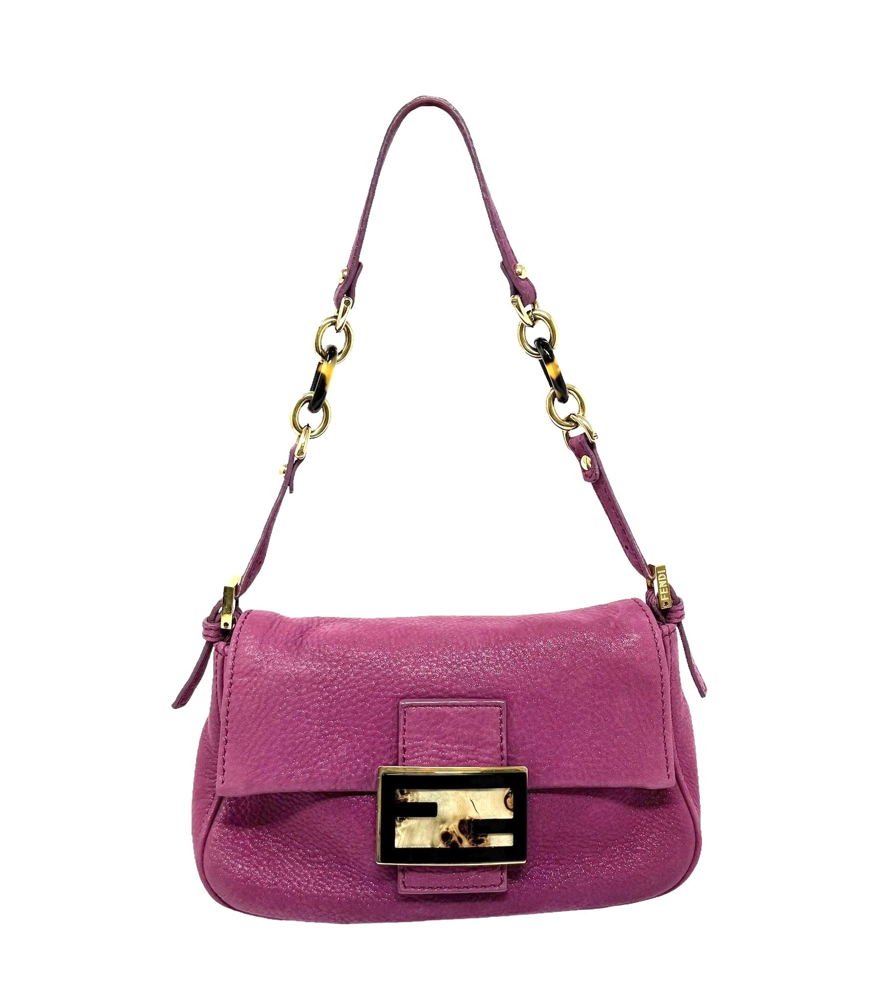 Fendi Fuschia + Tortoise Leather Baguette Bag