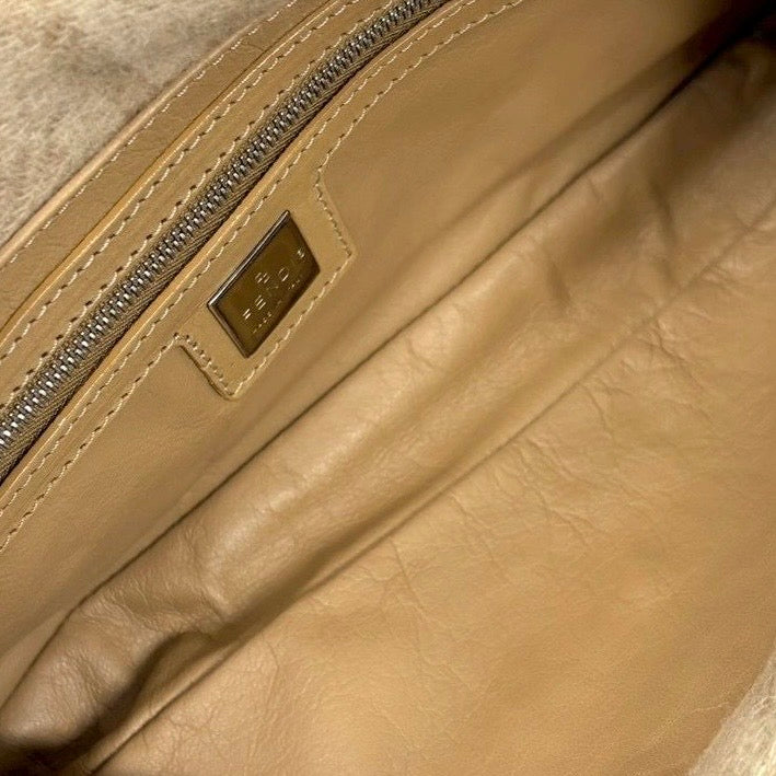 Fendi Tan Wool Logo Baguette Bag