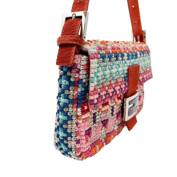 Fendi Multicolor Woven Rhinestone Baguette Bag