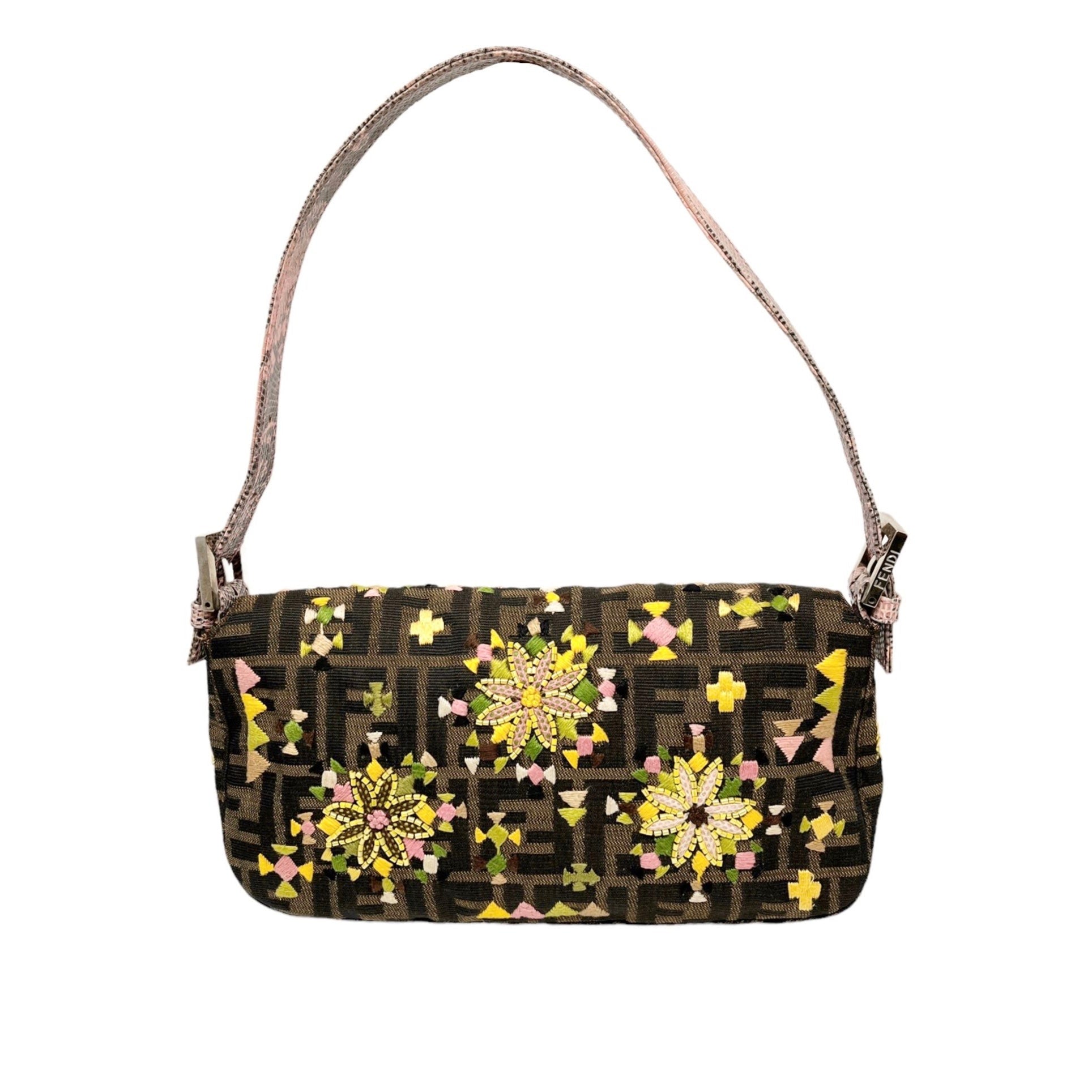 Fendi Brown Beaded Logo Baguette