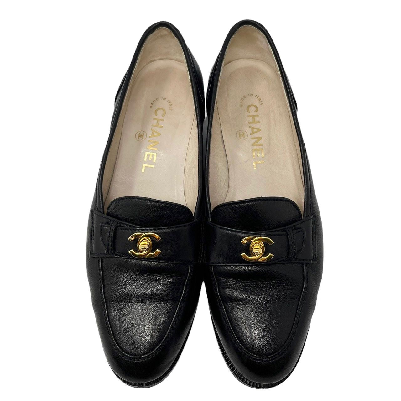 Chanel Black Turnlock Loafers