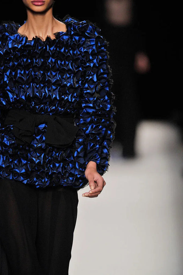 YSL Blue and Black Ruffle Top