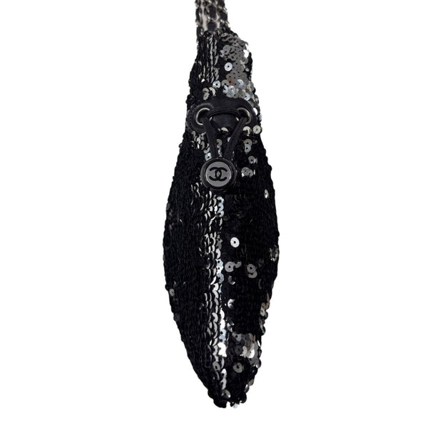Chanel Black Sequin Shoulder Tote Bag