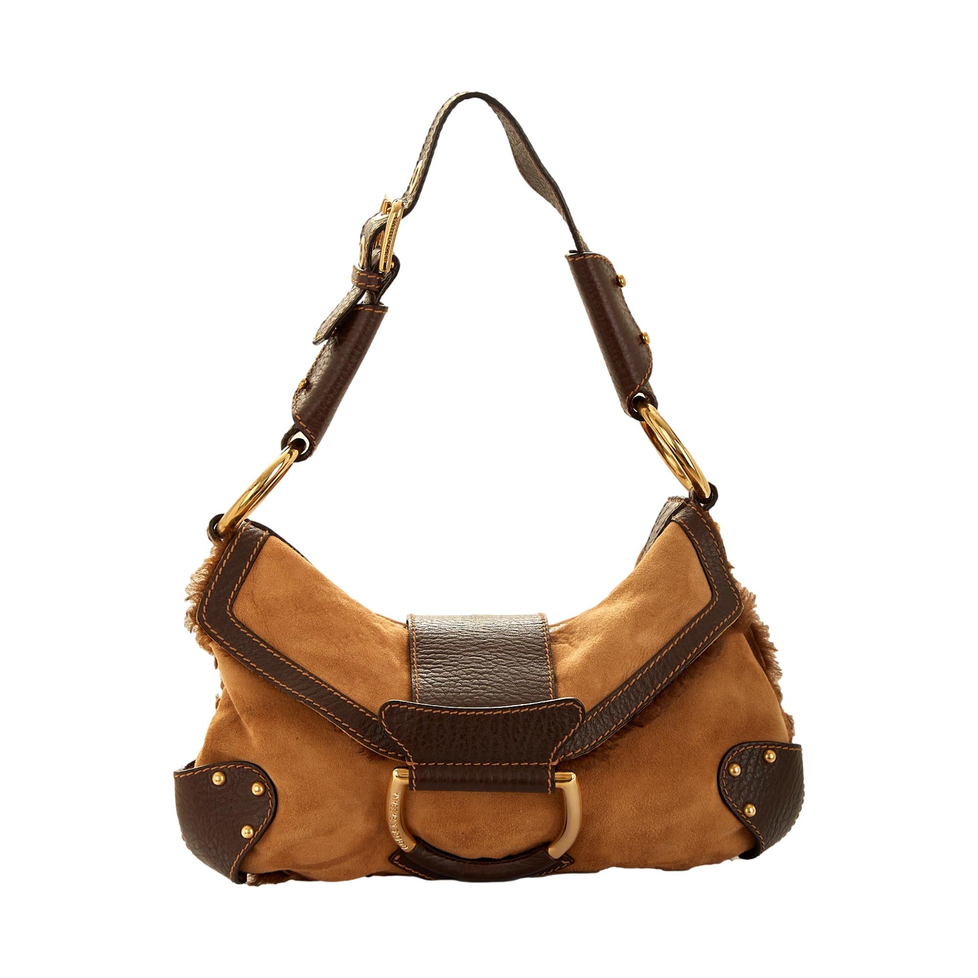 Dolce & Gabbana Brown Suede Shearling Shoulder Bag