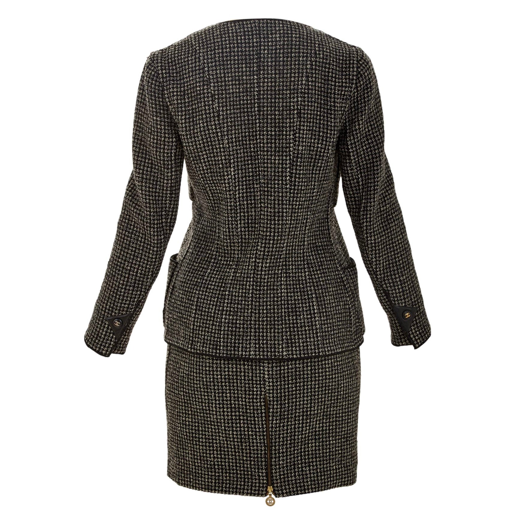 Chanel Grey Tweed + Leather Skirt Set