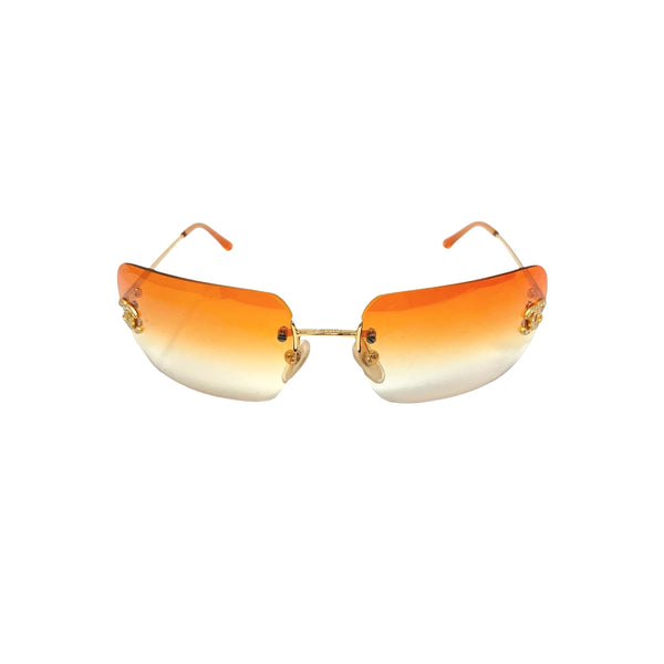 Chanel Orange Rhinestone Rimless Sunglasses