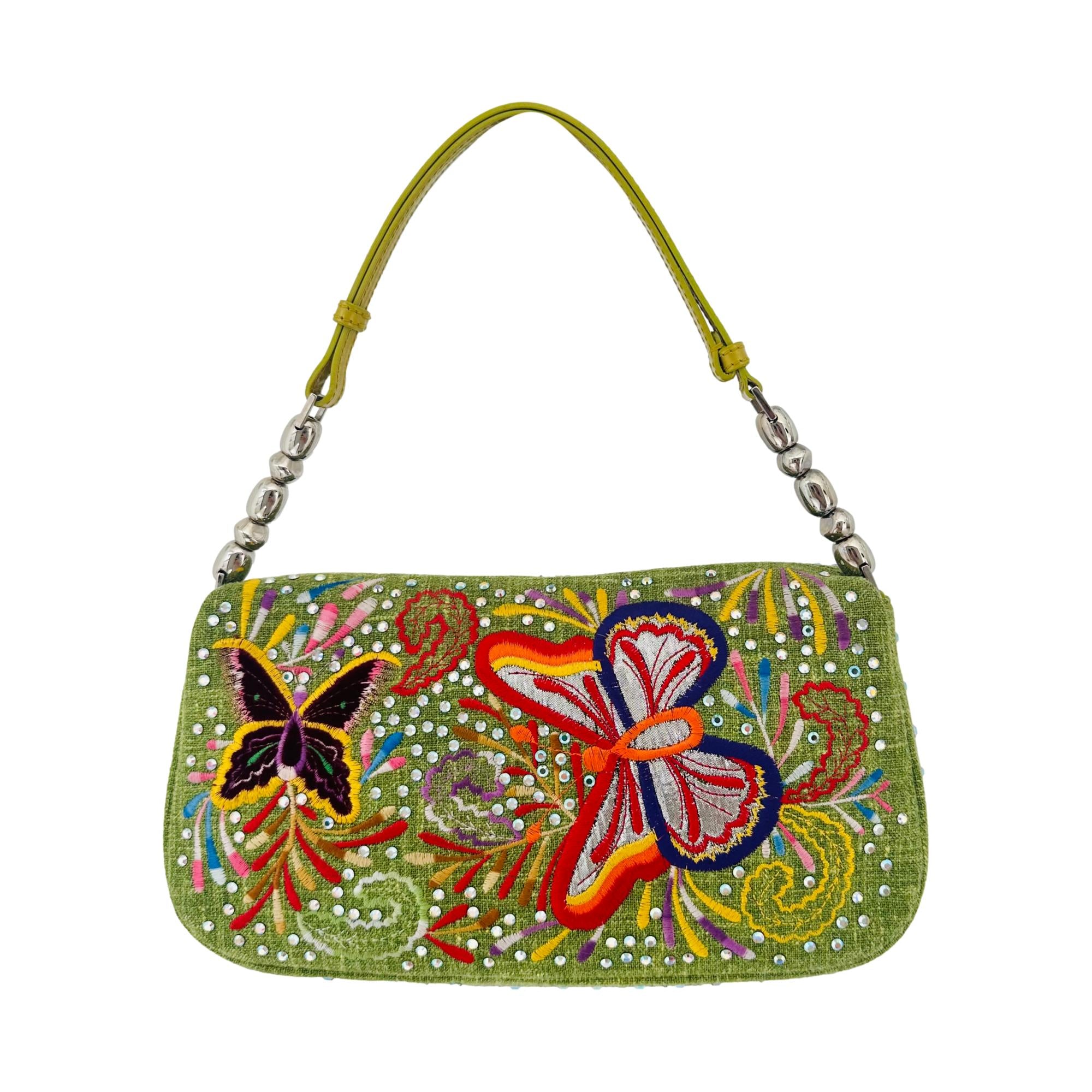 Dior Green Butterfly Embellished Shoulder Bag