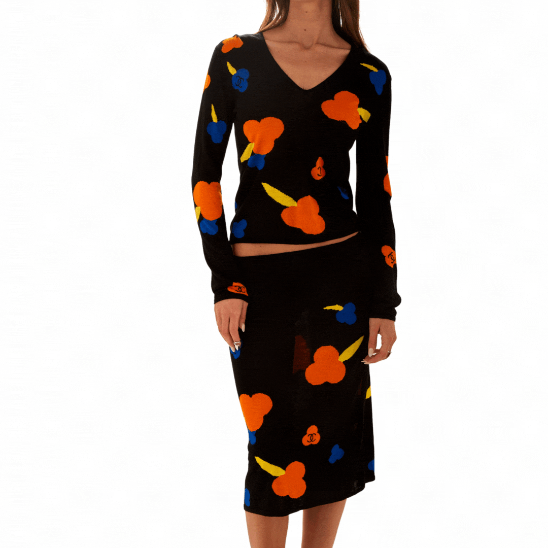 Chanel Black Floral Skirt Set