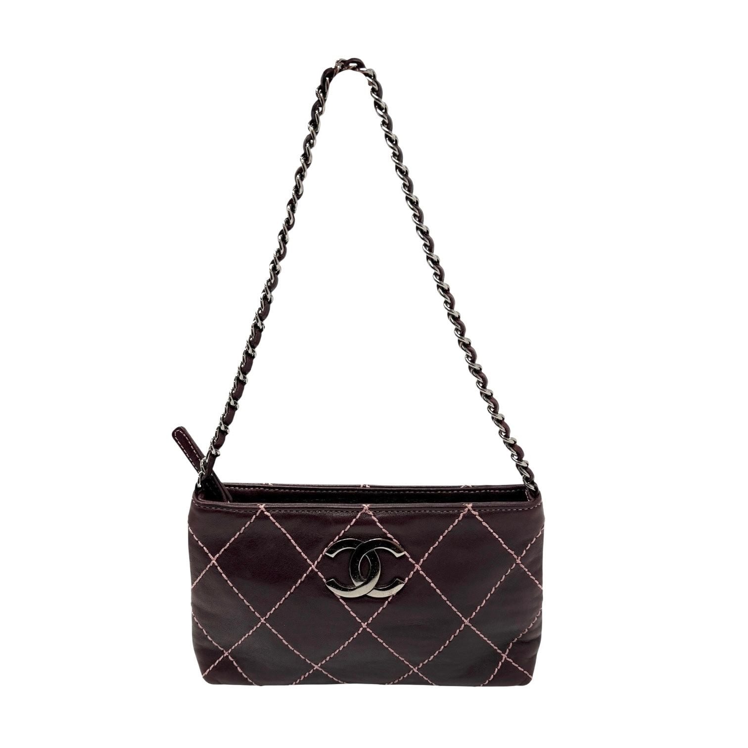 Chanel Wine Contrast Stitch Mini Chain Bag